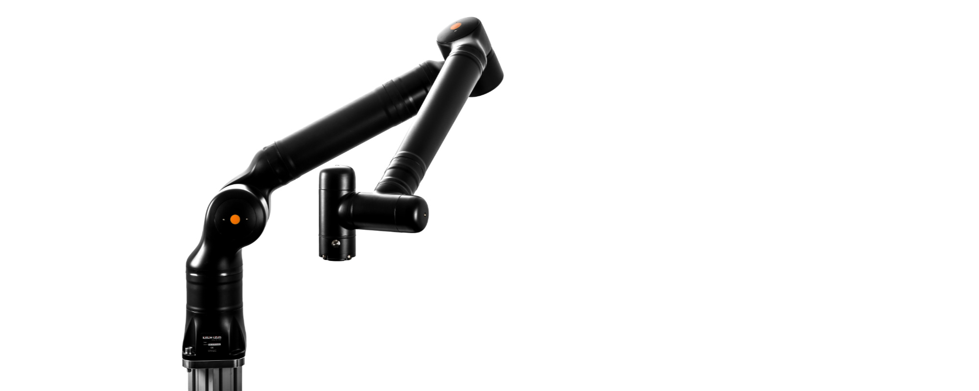 Banner. Collaborative robots arm in pose presenting it's 7th axis